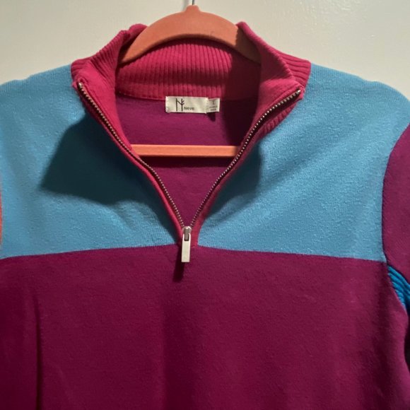 (5) Neve Color Block Grandma Retro Cotton Wool Woman 1/4 Zip Sweater … - Picture 3 of 7